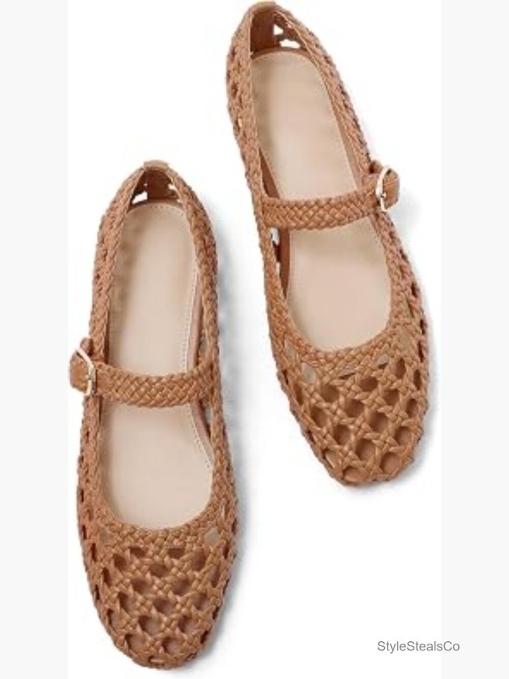 Woven Mesh Ballet Flats Square Toe Comfortable Buckle Strap Ballerina Dress - Picture 1 of 7